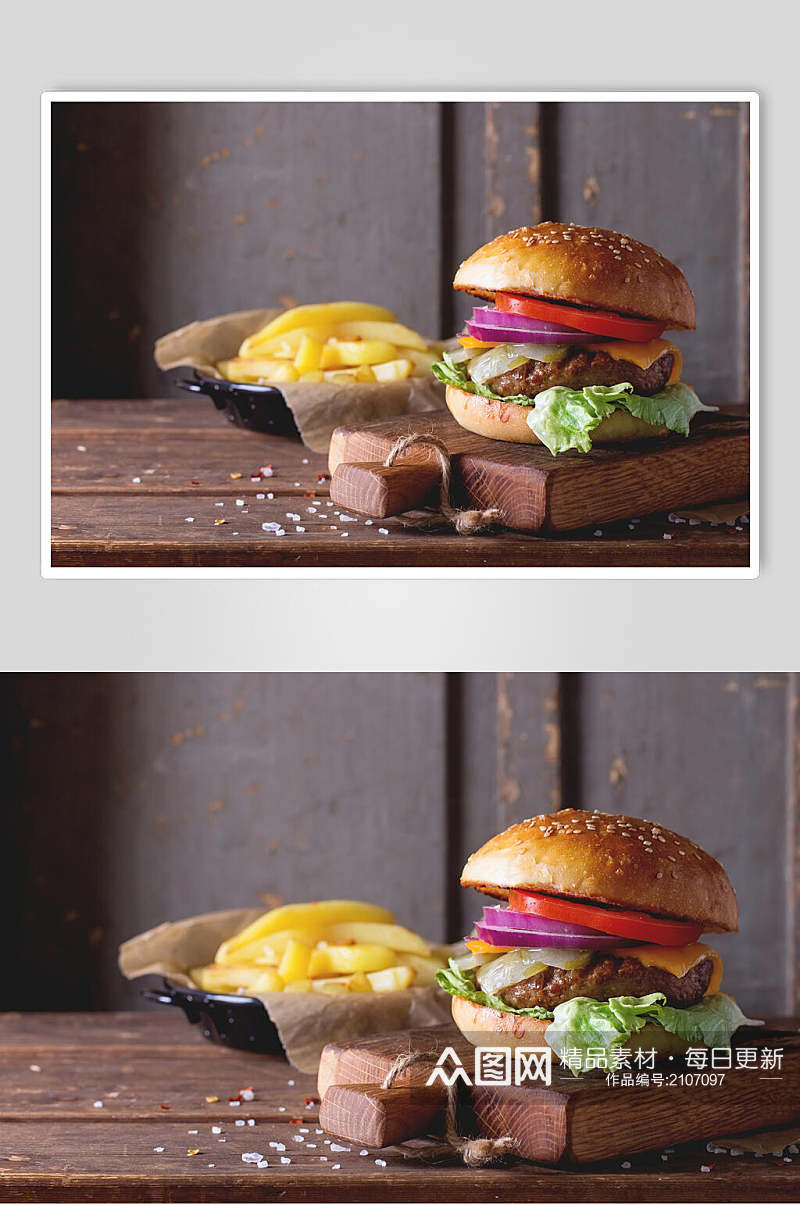 招牌特色汉堡炸鸡美食摄影图片素材