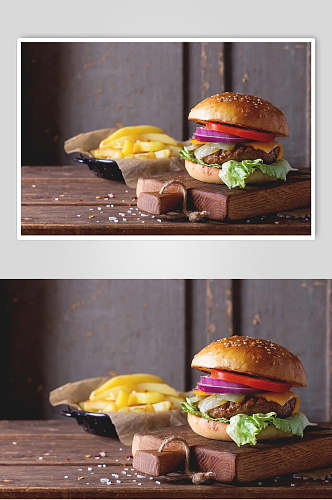 招牌特色汉堡炸鸡美食摄影图片