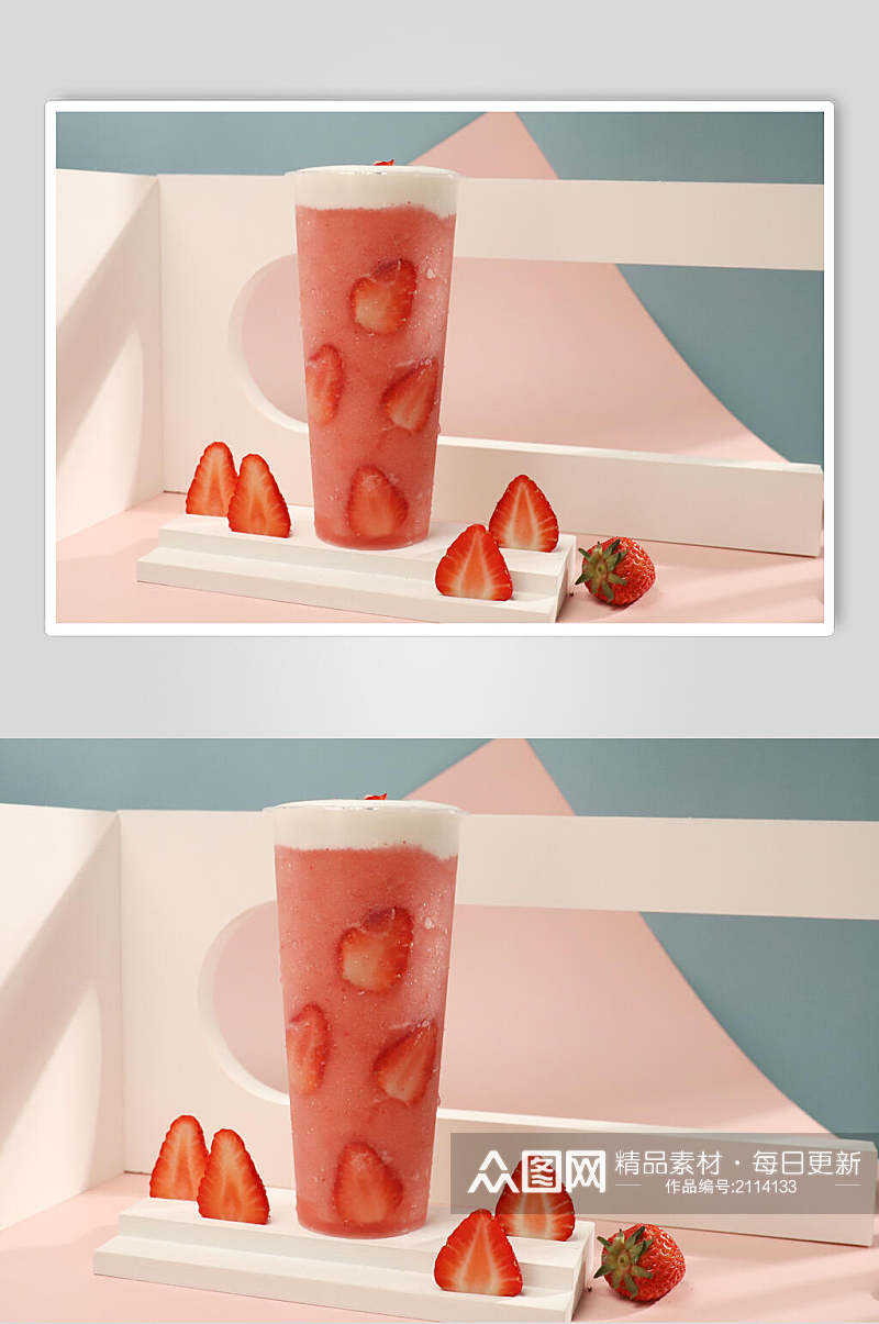 清爽草莓果汁奶茶美食摄影图片素材