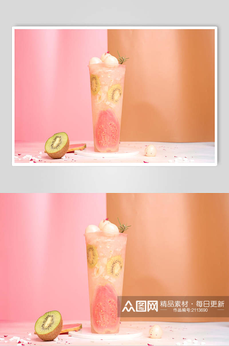 清新粉色猕猴桃果汁奶茶美食图片素材