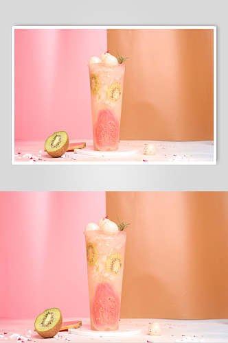 清新粉色猕猴桃果汁奶茶美食图片