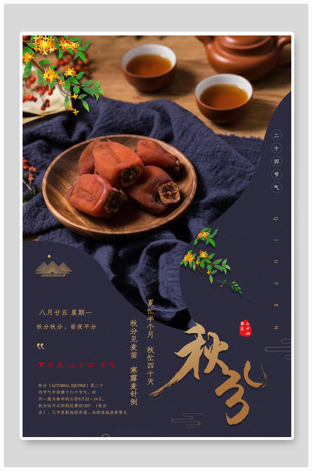 蓝金柿饼秋分海报素材