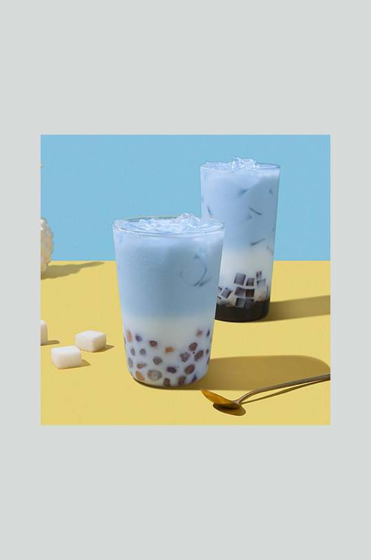 浅蓝色珍珠奶茶摄影图片