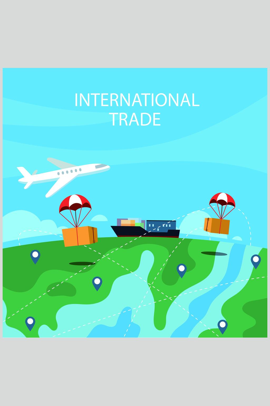 清新扁平化国际贸易背景地图素材素材