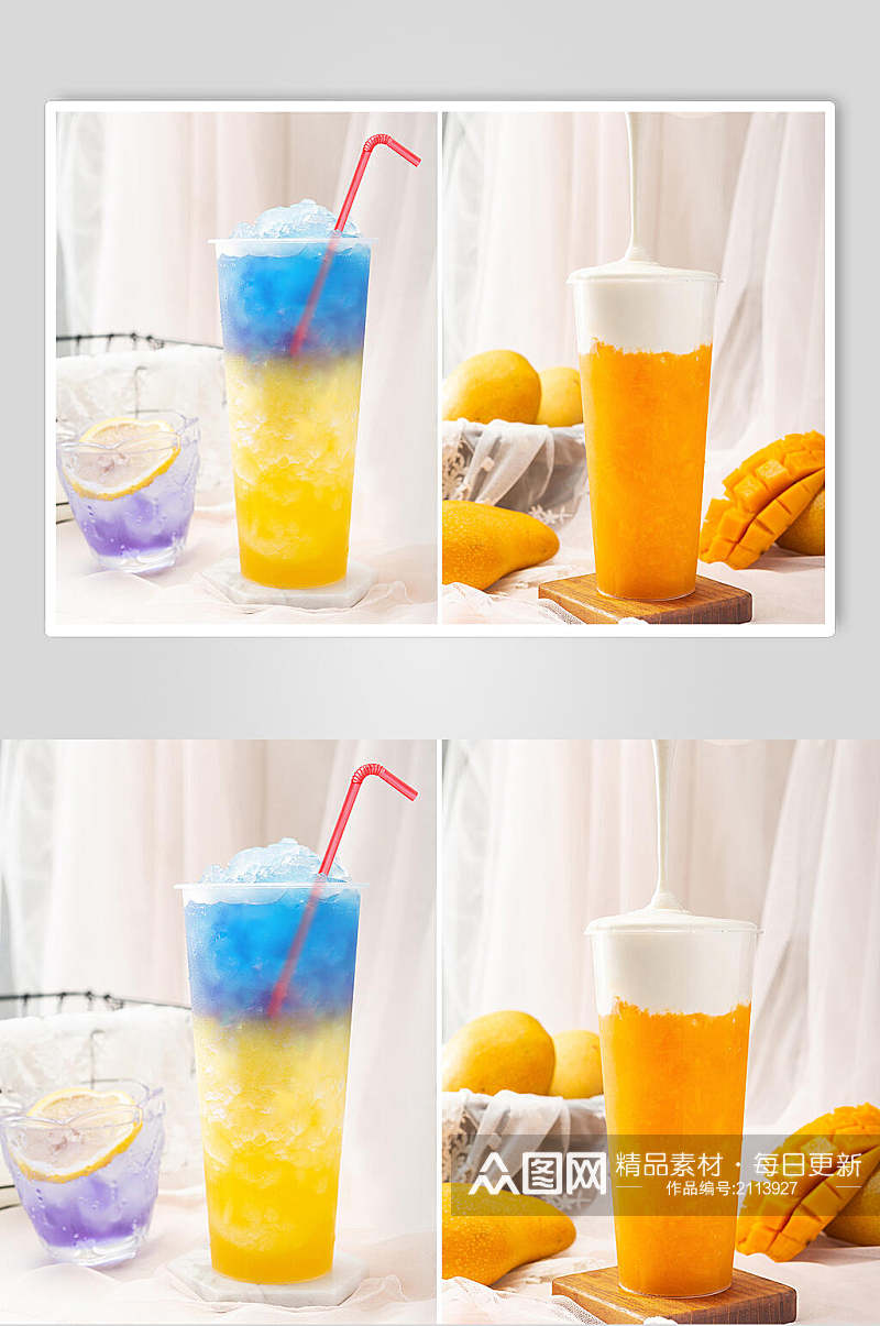 招牌芒果奶盖果汁奶茶食品图片素材
