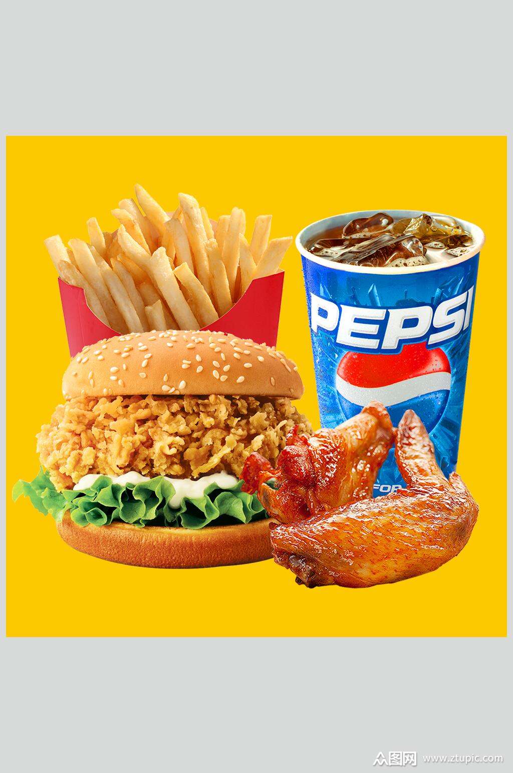 鸡翅快乐薯条汉堡炸鸡摄影图片