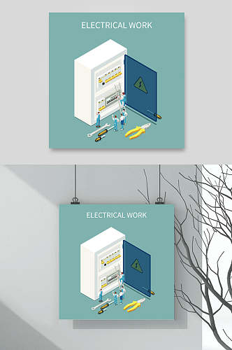 扁平化人物电气工程场景设计素材