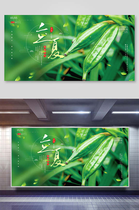 绿色自然近景植物立夏海报展板