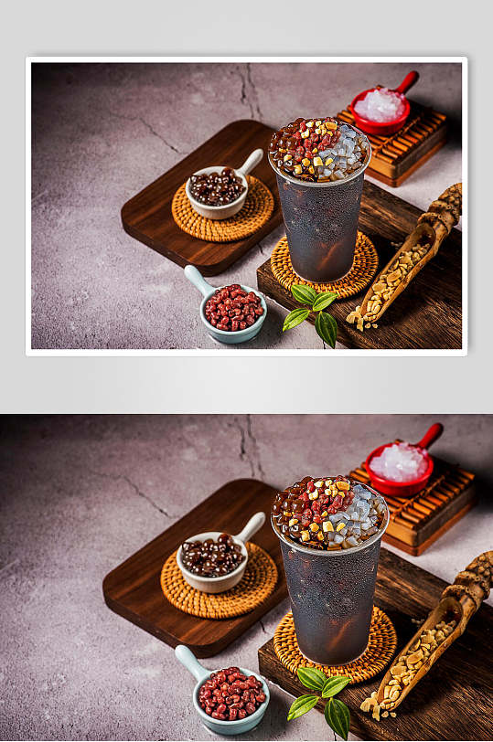 烧仙草果汁奶茶食品摄影图片