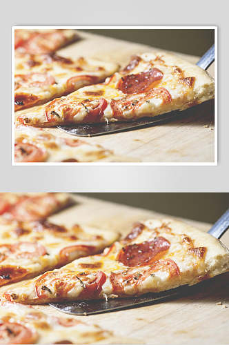 芝士火腿披萨摄影图片