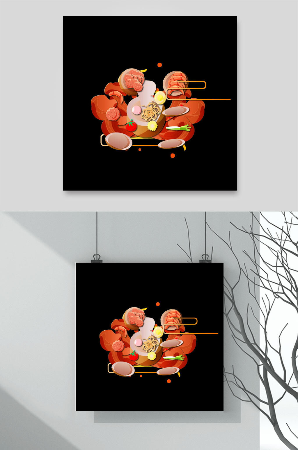 拉面火锅美食玉林矢量插画素材