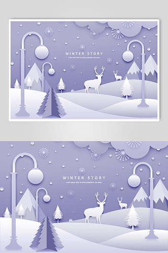 美丽冬季雪景剪纸海报