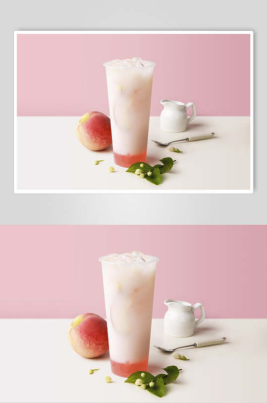 清新水蜜桃果汁奶茶摄影图片