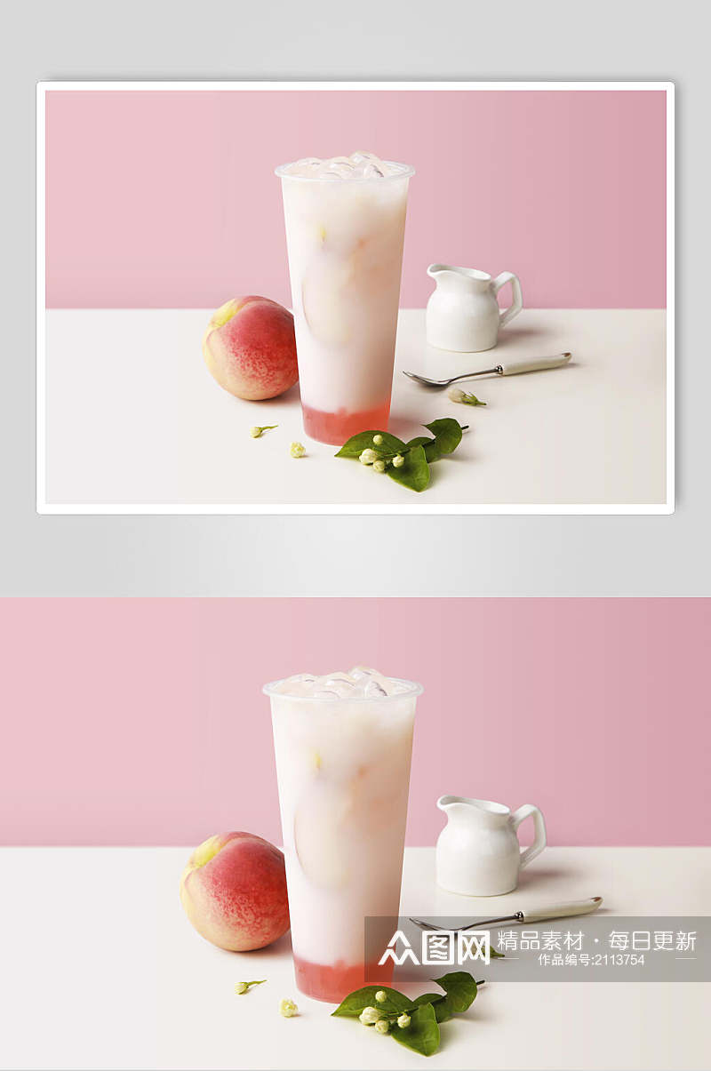 清新水蜜桃果汁奶茶摄影图片素材