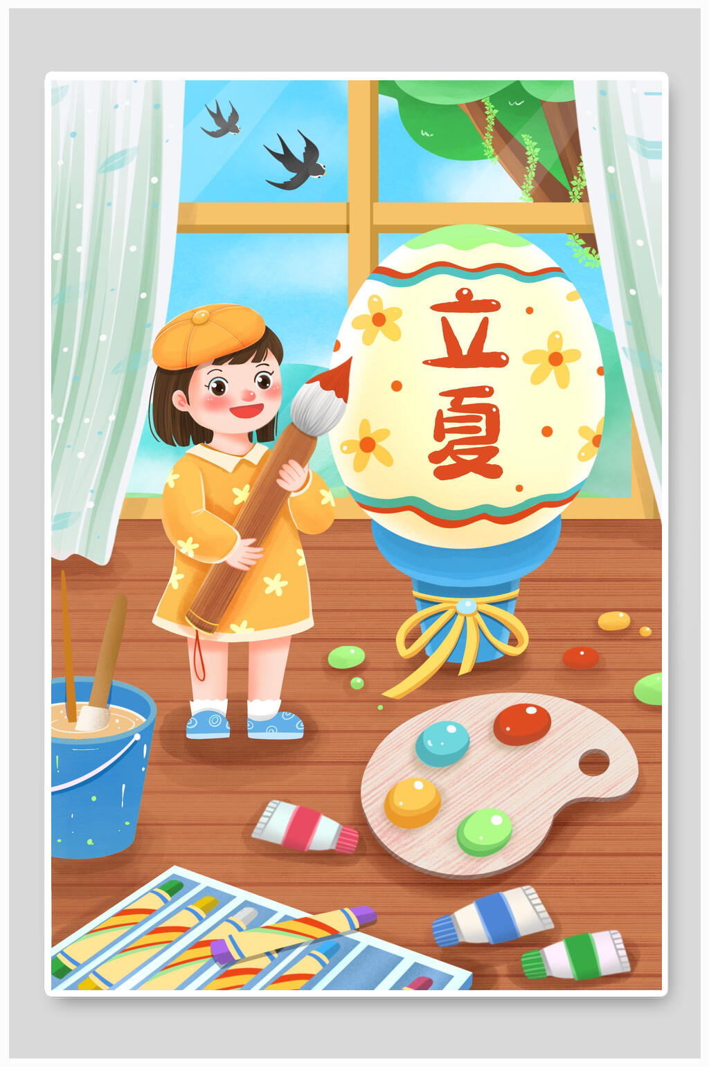 绘画立夏节气插画素材素材