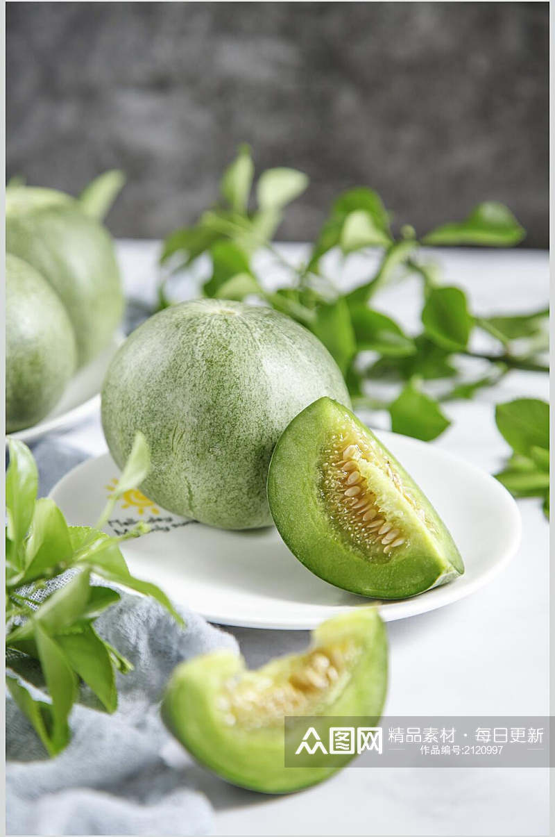 绿色香瓜水果摄影图片素材