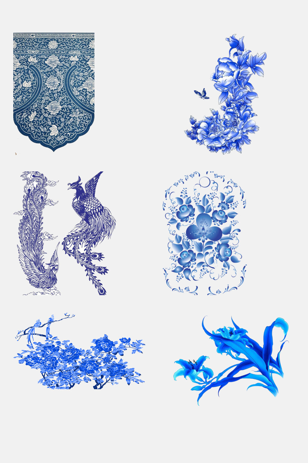 创意中国风青花瓷凤凰花卉图案素材