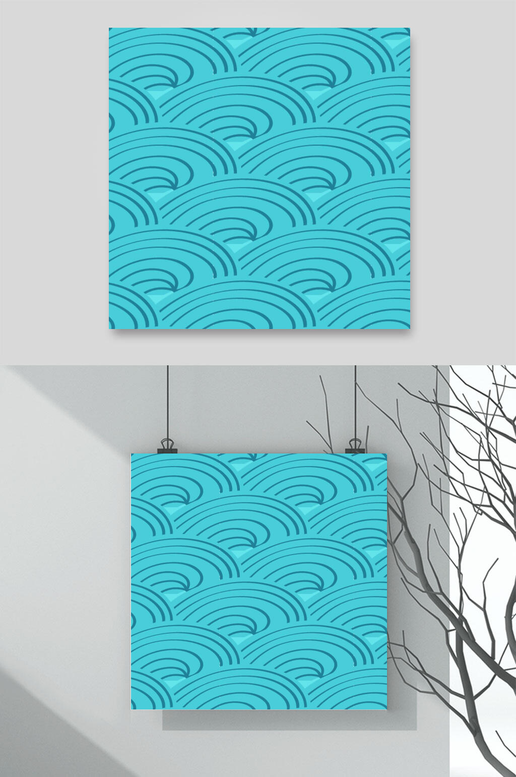 手绘绿色海浪矢量背景素材素材