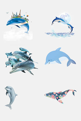 时尚动物鱼类海豚免抠元素