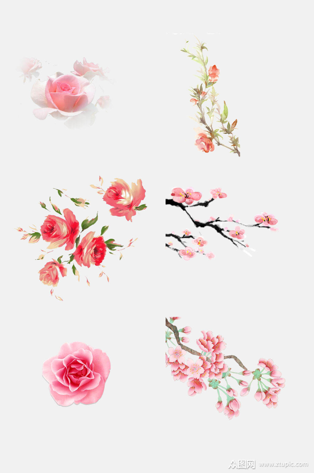 水彩淡雅情人节玫瑰花免抠元素素材