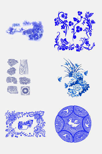 创意中国风青花瓷花卉图案素材