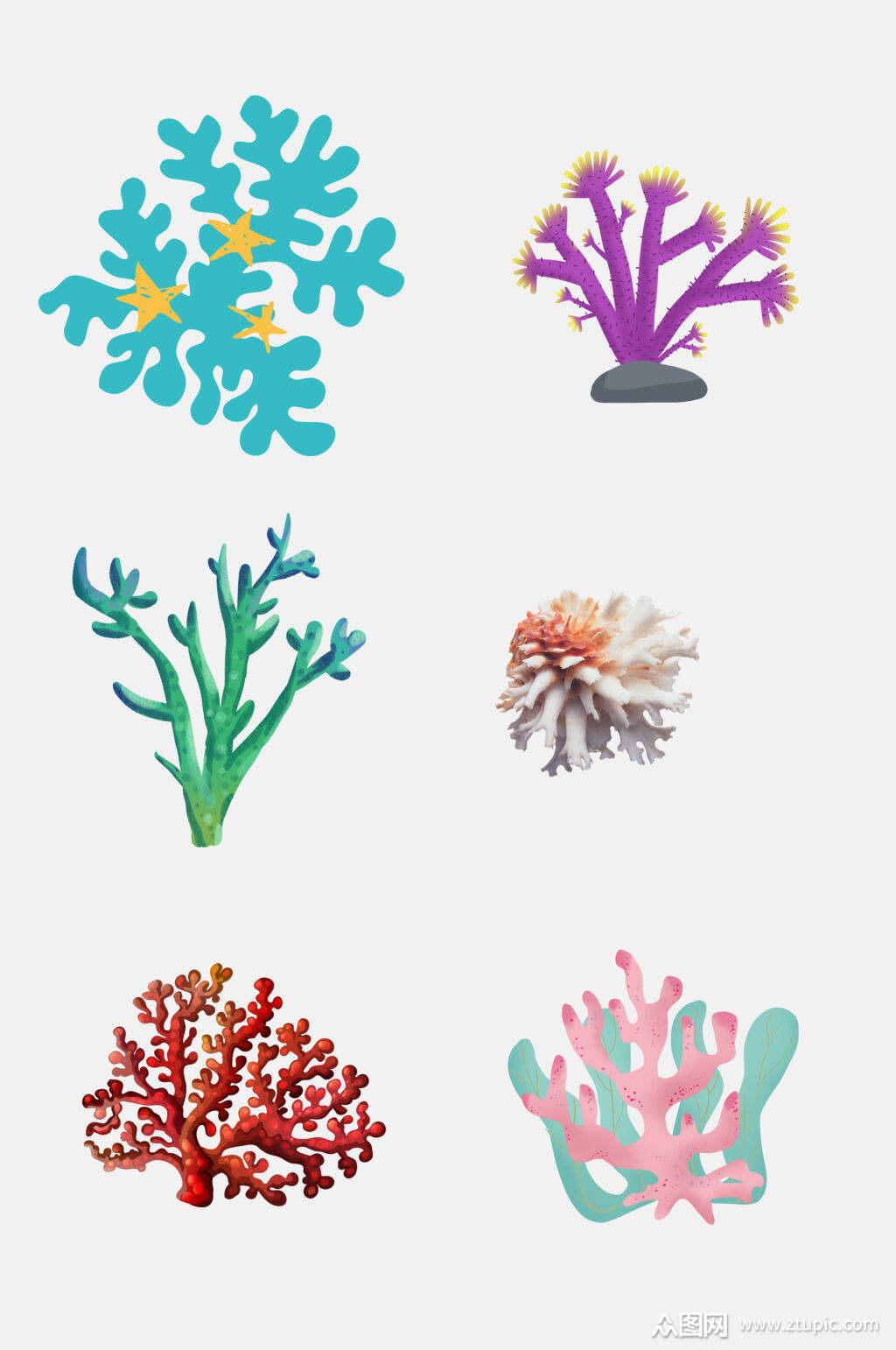 水彩唯美珊瑚海藻免抠元素