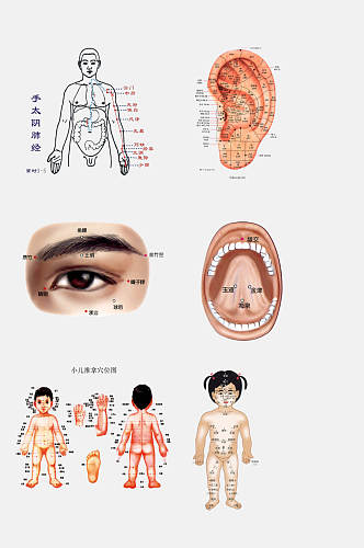 水彩中医人体经络穴位图素材