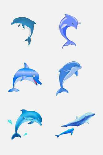 蓝色水彩渐变海豚免抠元素