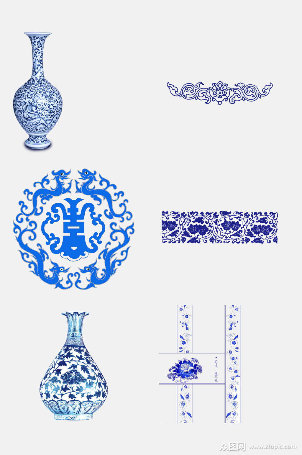 中国风青花瓷瓶子图案素材素材