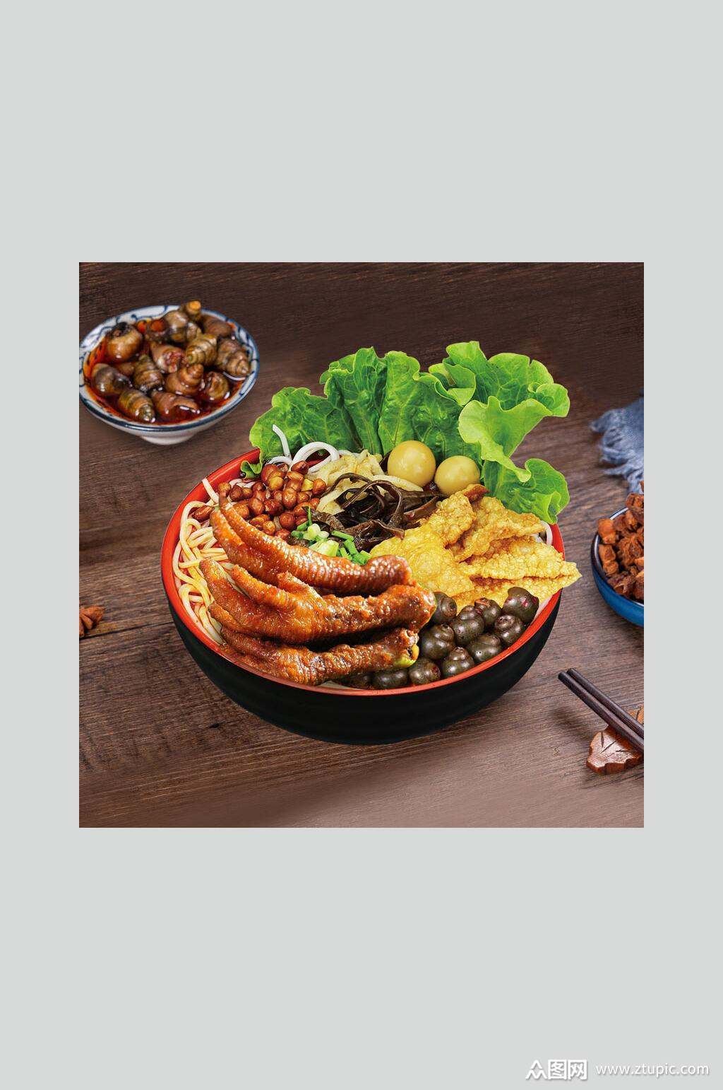 鸡脚螺蛳粉摄影图片