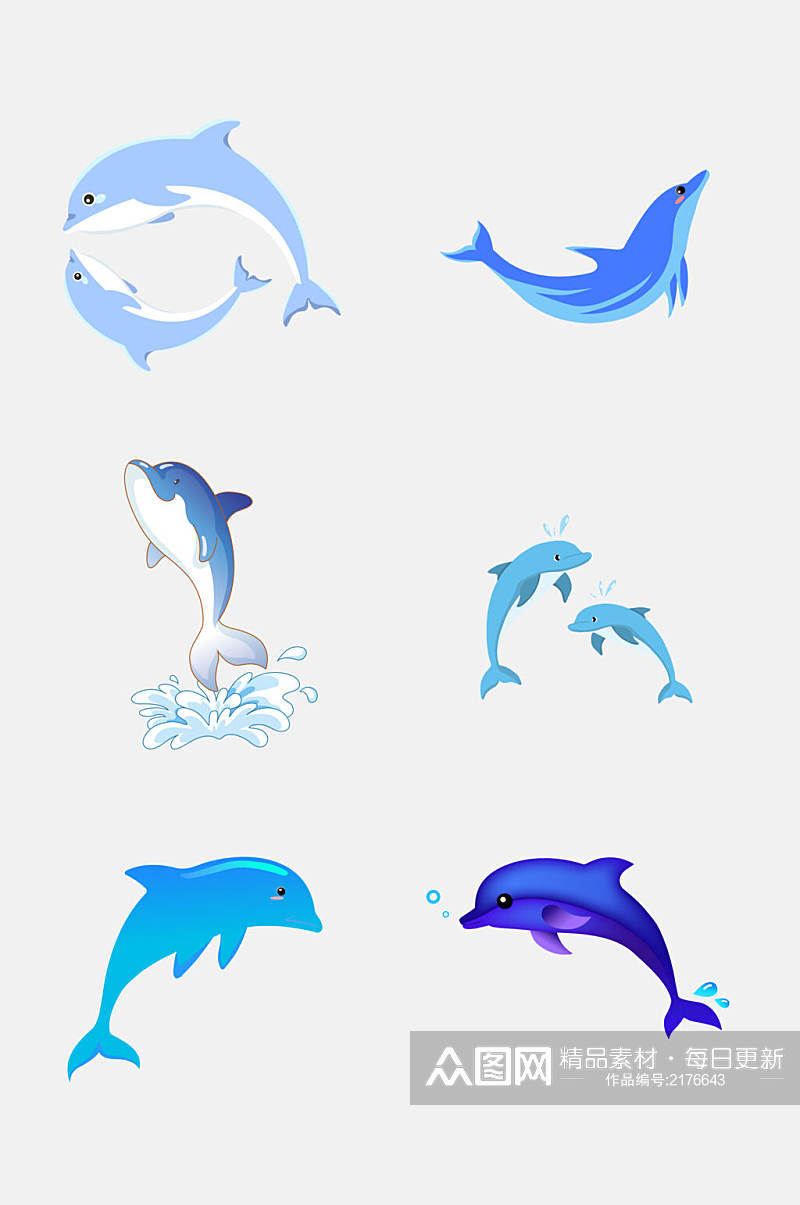 蓝色动物鲸鱼海豚免抠元素素材