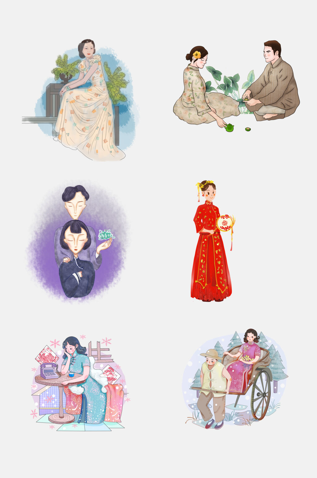 魅力中国风旗袍古典美女人物素材素材