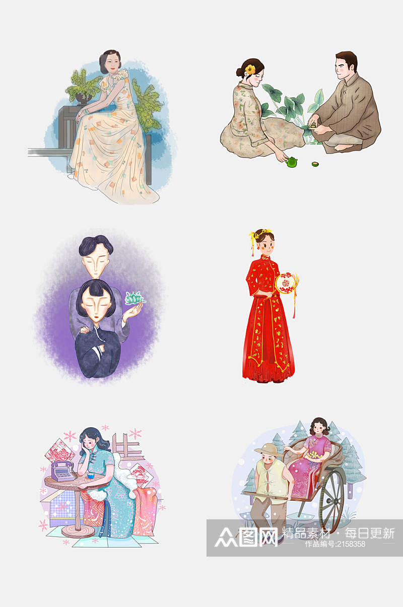魅力中国风旗袍古典美女人物素材素材