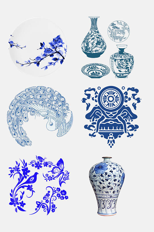 中国风高端古董青花瓷图案素材
