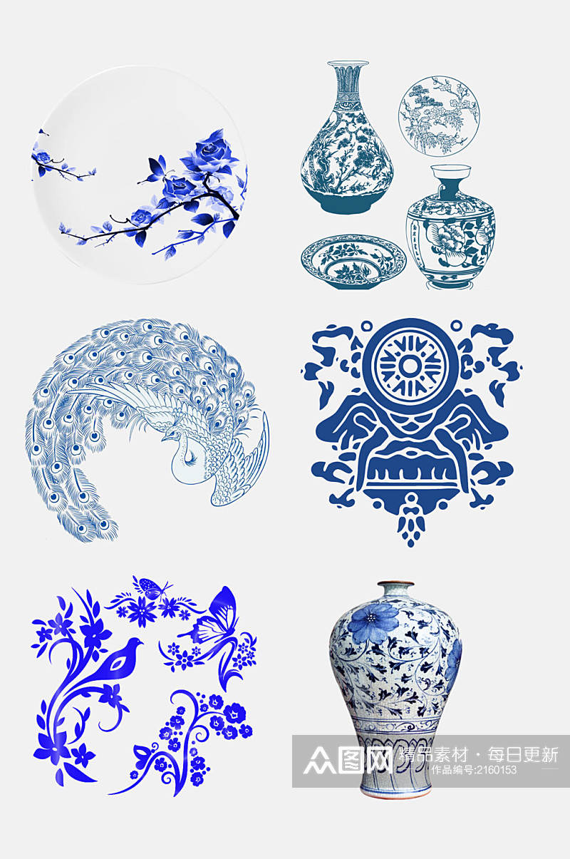 中国风高端古董青花瓷图案素材素材