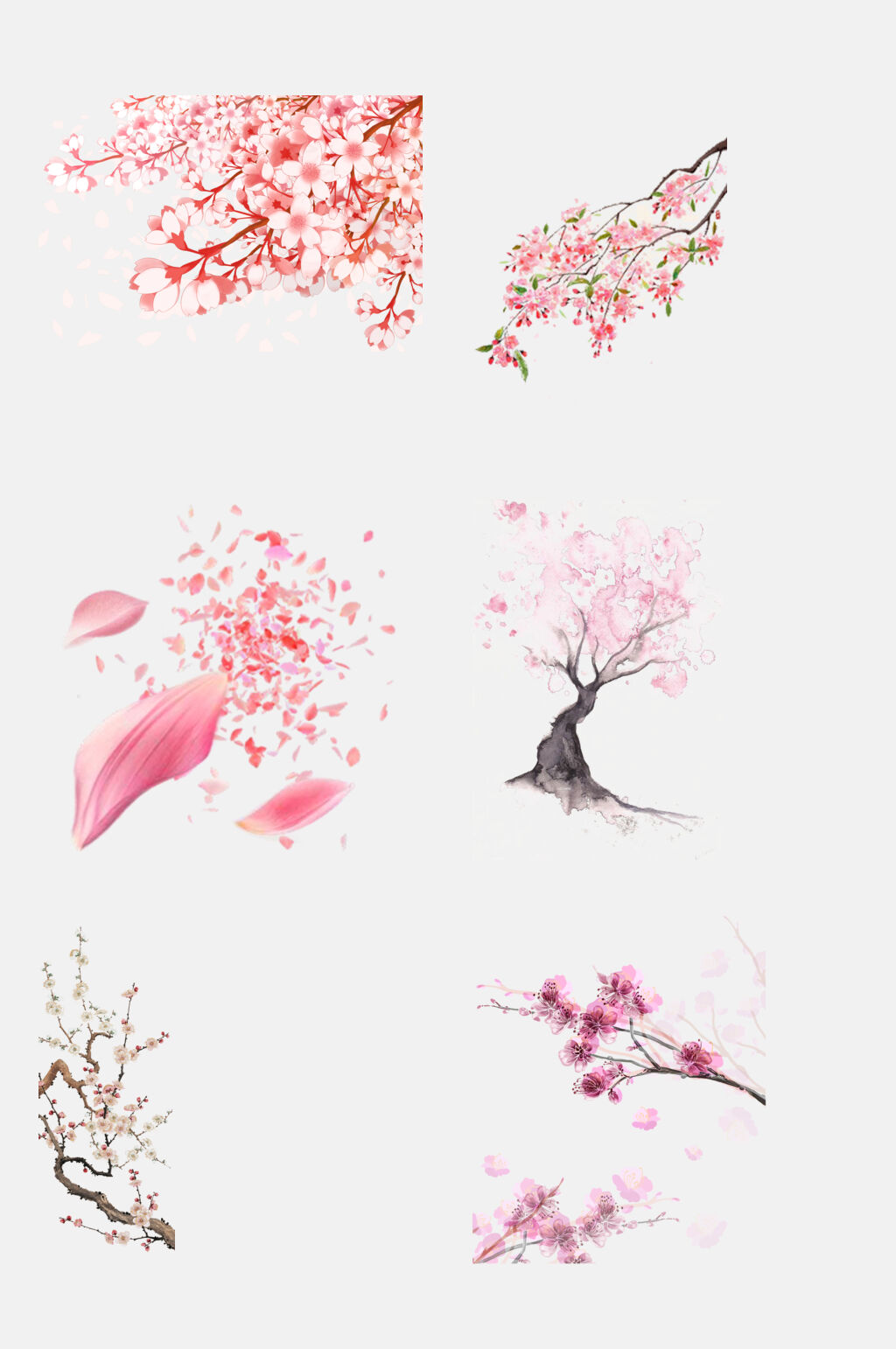 时尚粉色樱花树桃花树荷花莲花免抠元素素材
