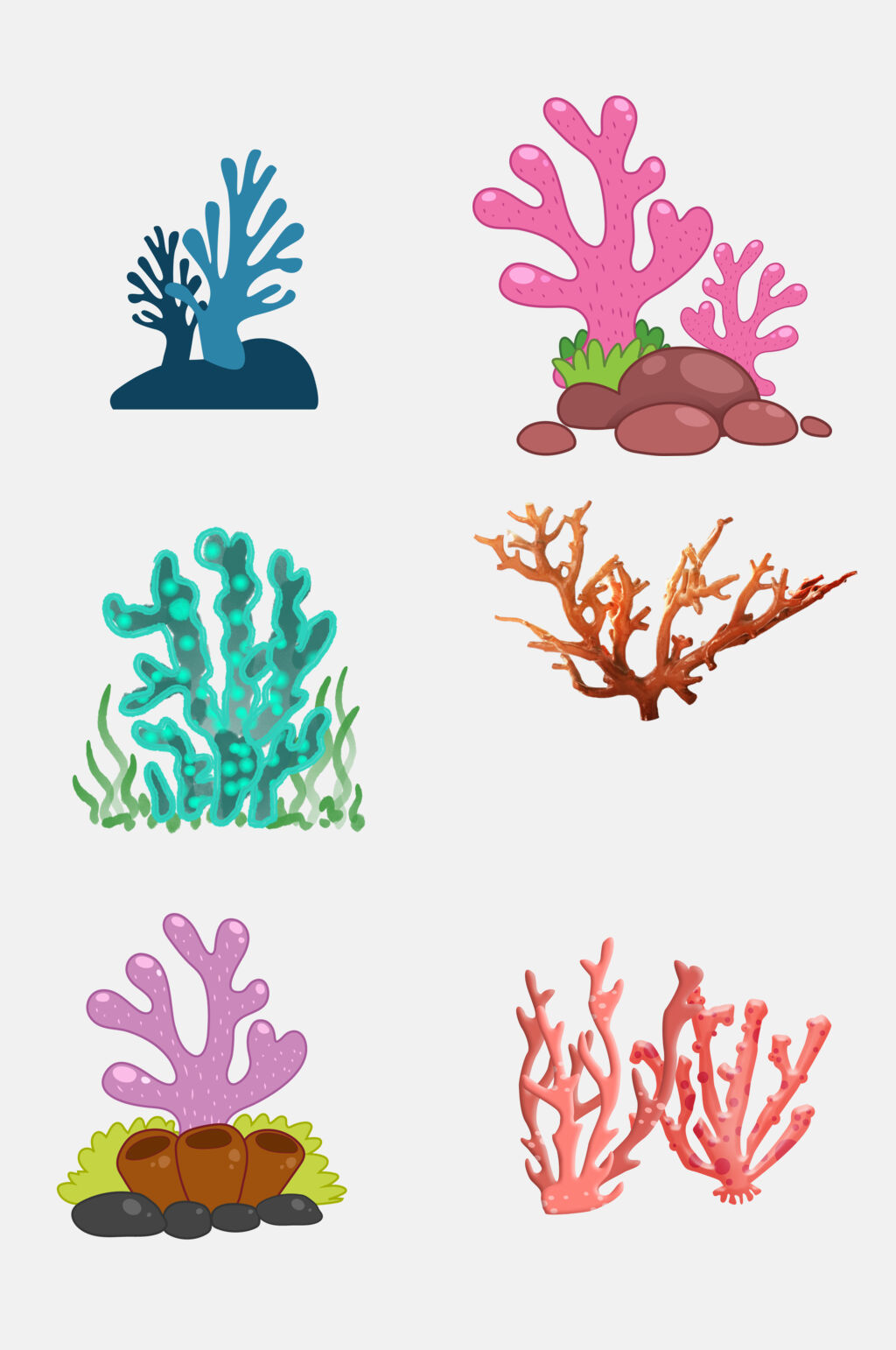 水彩珊瑚海藻免抠元素