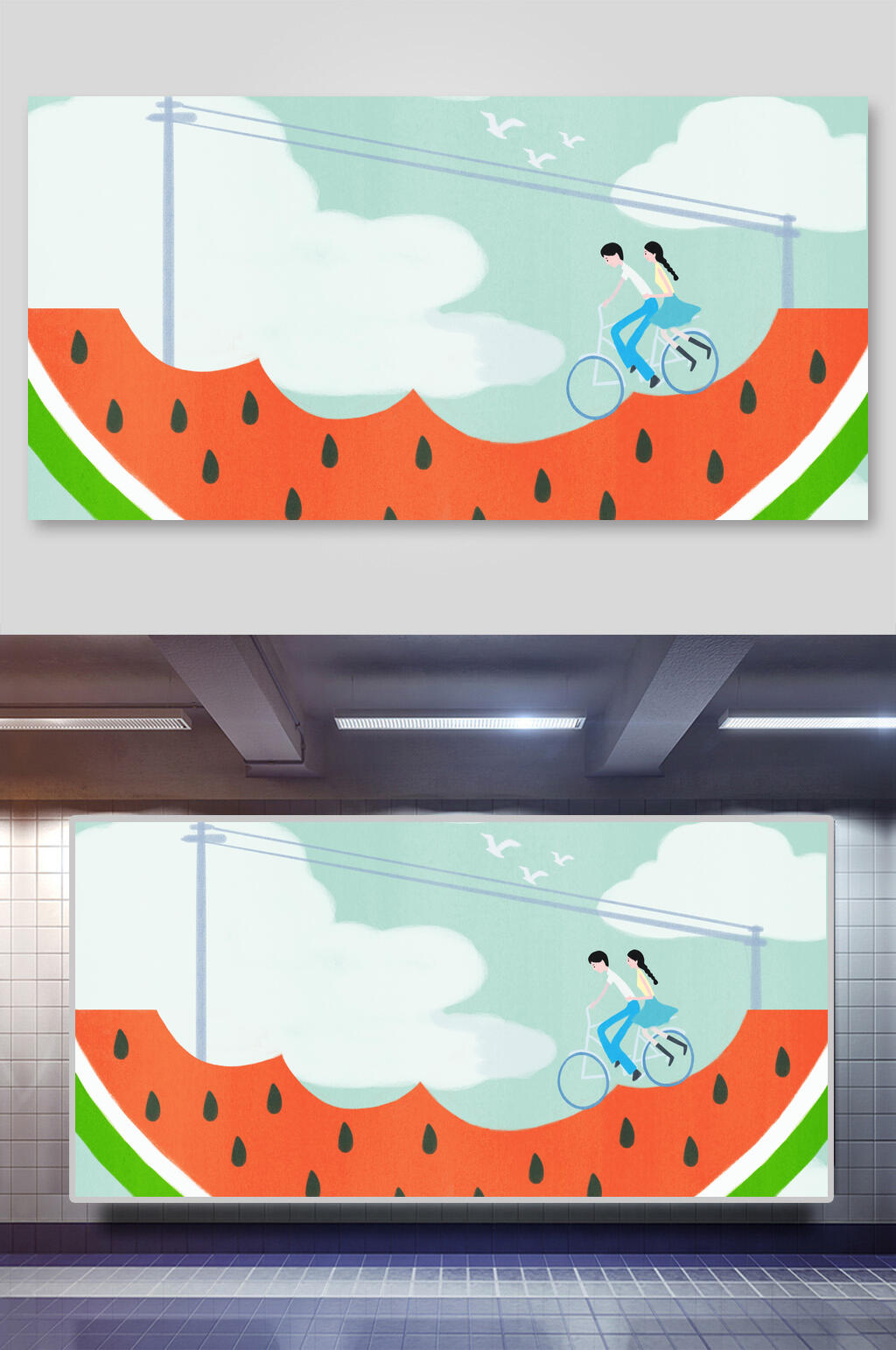 创意西瓜情侣插画素材素材