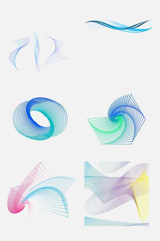 彩色线条波浪曲线免抠元素