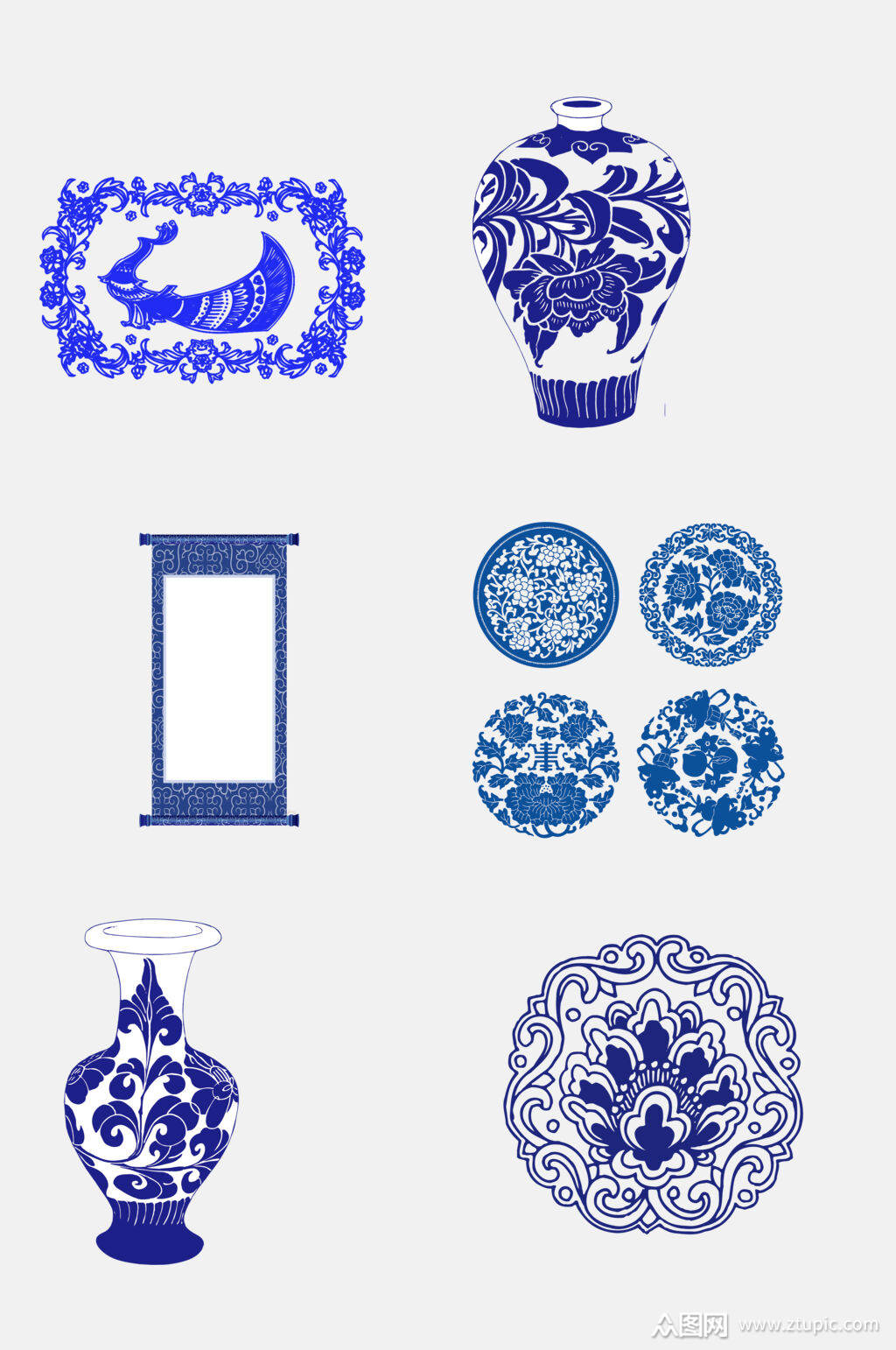 中国风青花瓷挂画瓶子图案素材