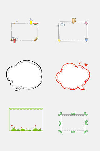 清新绿色卡通水果植物对话边框免抠元素