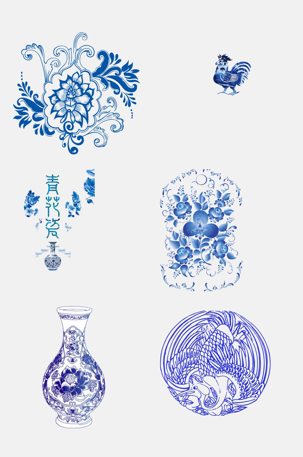 中国风高端文物青花瓷图案素材素材
