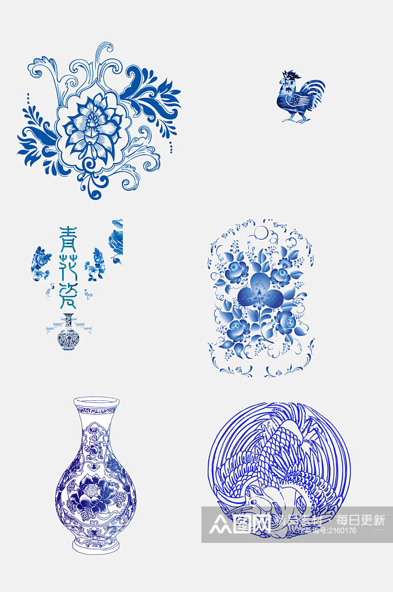 中国风高端文物青花瓷图案素材素材