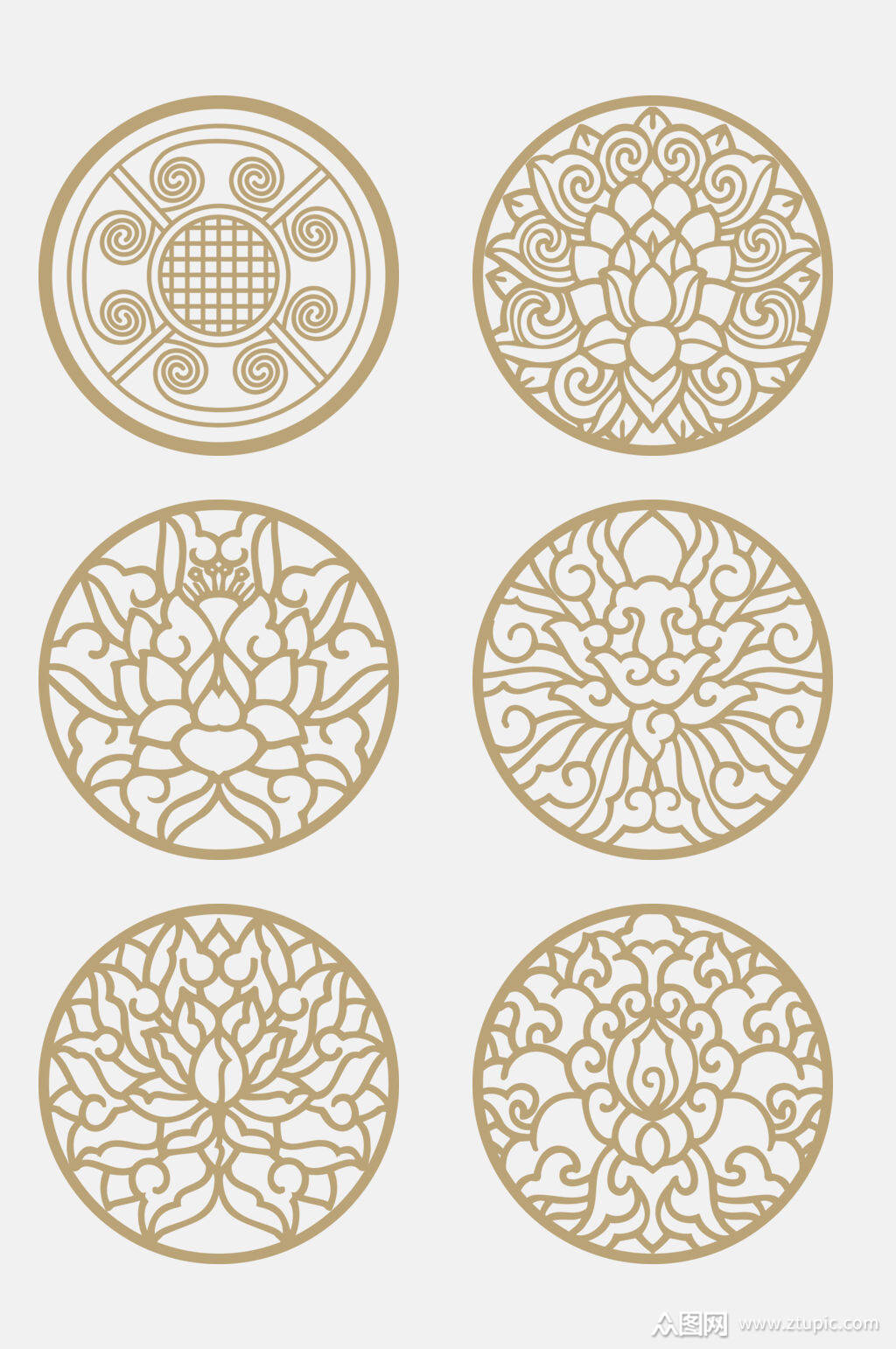 紧致中式古典花纹花卉免抠元素