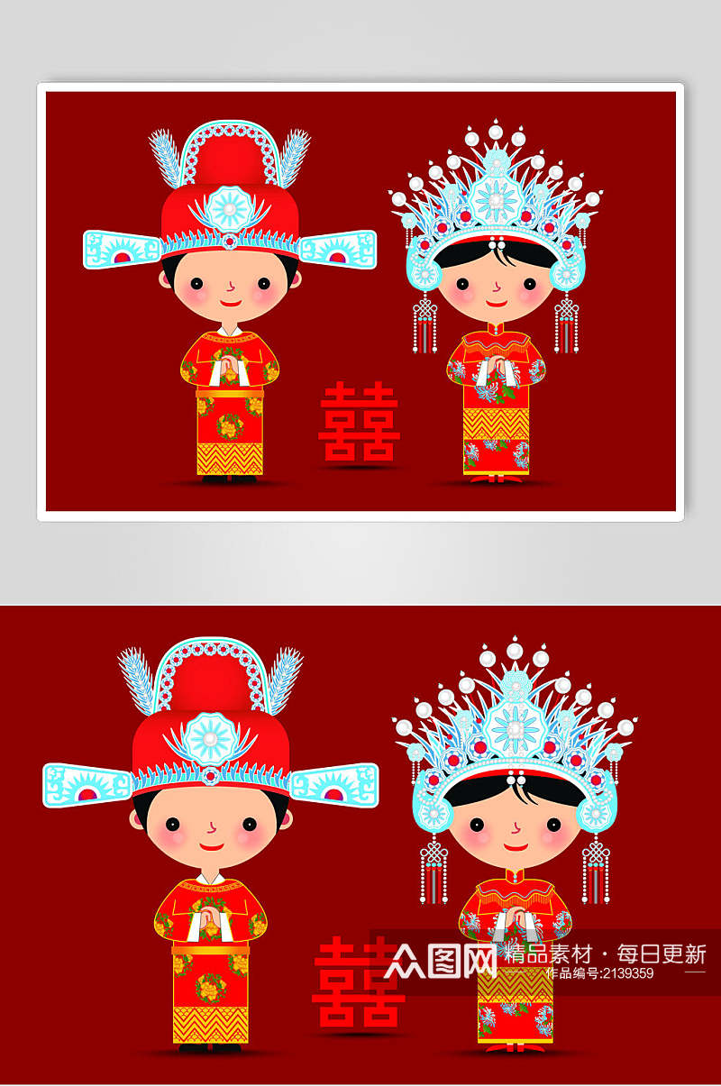 中式喜庆红色婚礼结婚矢量素材素材