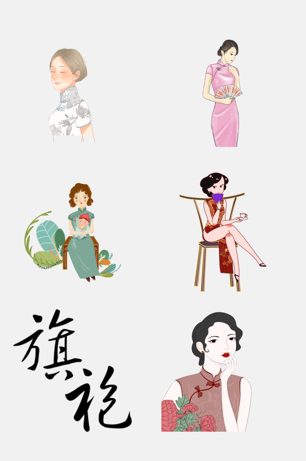 简约中国风旗袍古典美女素材素材