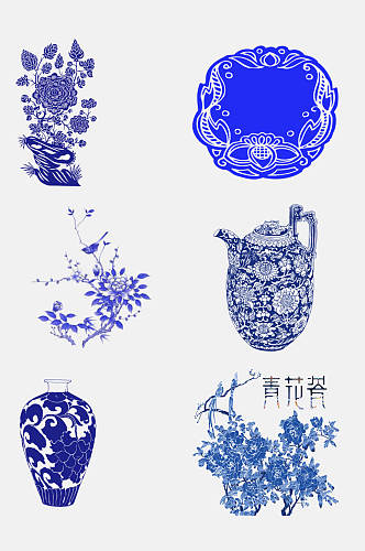 蓝色中国风青花瓷图案素材