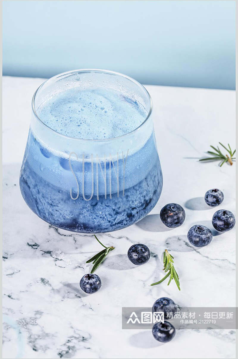 清新蓝色蓝莓夏日冷饮美食图片素材