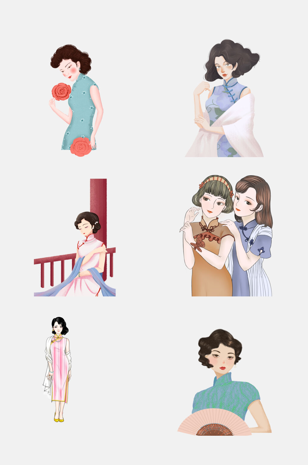 水彩优雅气质中国风旗袍古典美女素材素材
