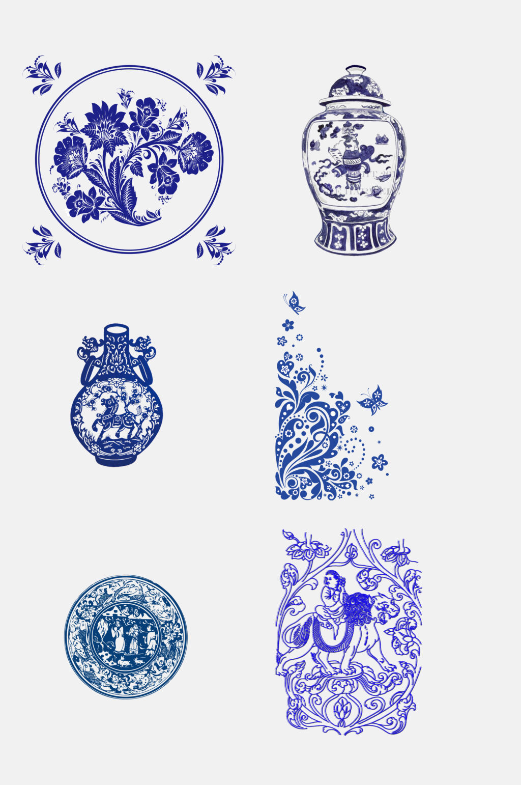 唯美水彩中国风青花瓷图案素材素材